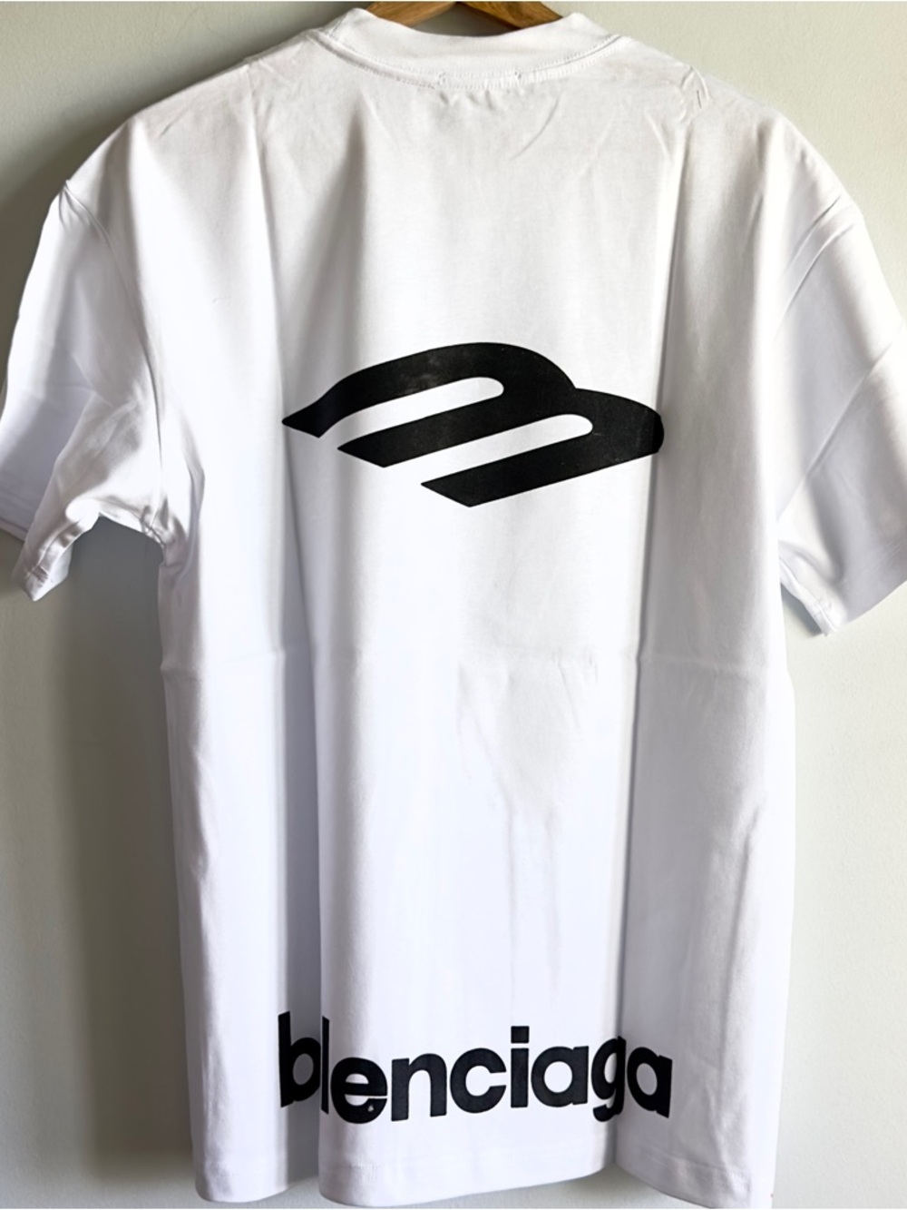Balenciaga White Short-Sleeve Logo Tee with Black Emblem - Picture 3 of 9